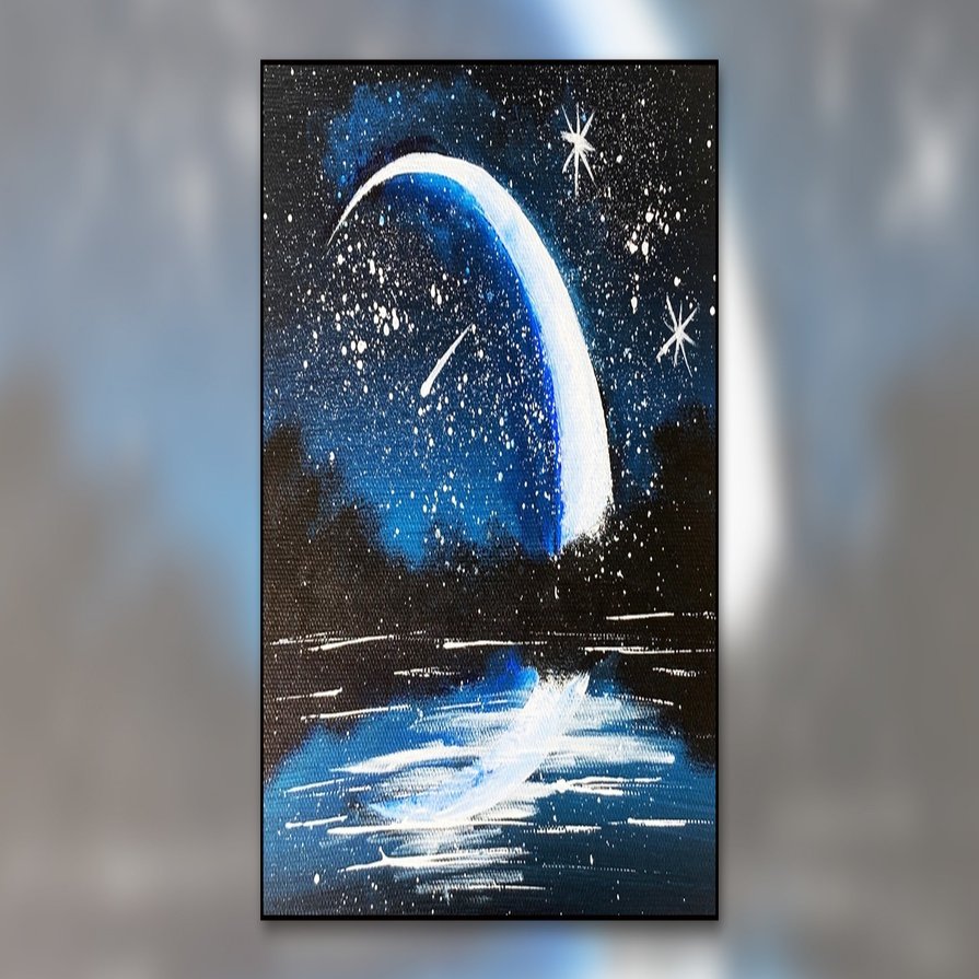 アクリル絵の具を使用した 三日月の夜 の描き方 初心者が簡単に絵を描く方法 Junya Art Note