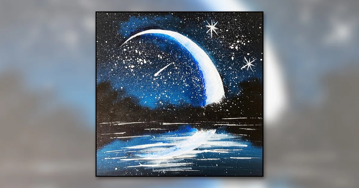 アクリル絵の具を使用した「三日月の夜」の描き方 / 初心者が簡単に絵 