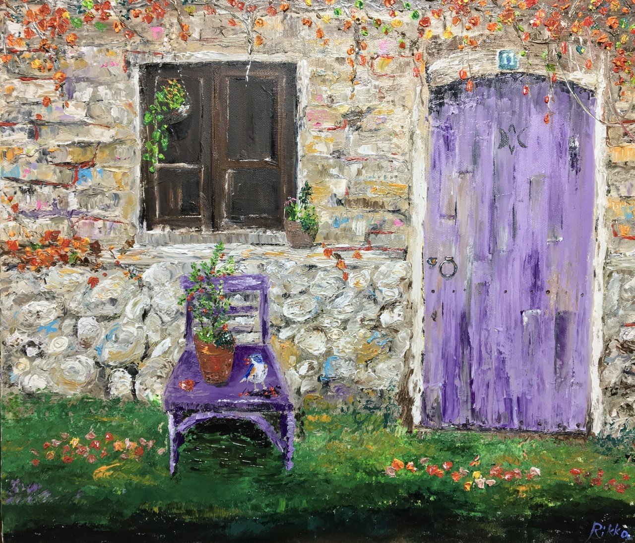 烏瓜のなる秋の家の絵を描きました|芸術 絵画｜雨星立夏 Rikka