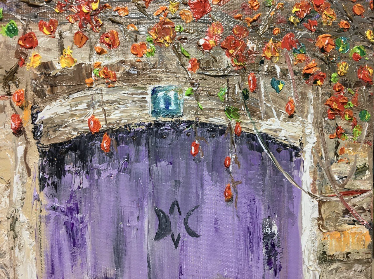 画伯ニッチェ・ルビン　絵画　「秋の恋空」 烏瓜のなる秋の家の絵を描きました|芸術 絵画｜雨星立夏 Rikka