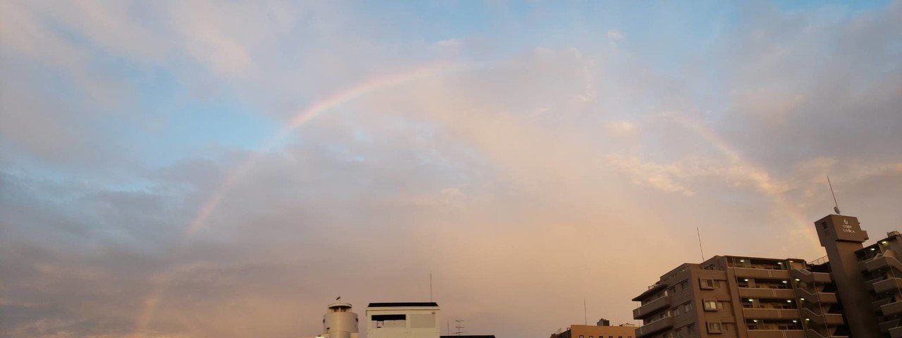 一瞬のできごと どんより曇った空が 夕方に一瞬だけ晴れた 台風の影響もあって 雨雲アラームが鳴った 湿った風が入り込んできたから 窓を閉めようと行ったとき 大きな虹が架かってた 思わず ほわ って声 なえさん 神話の語り手 博士 文学 守護獣 守護神