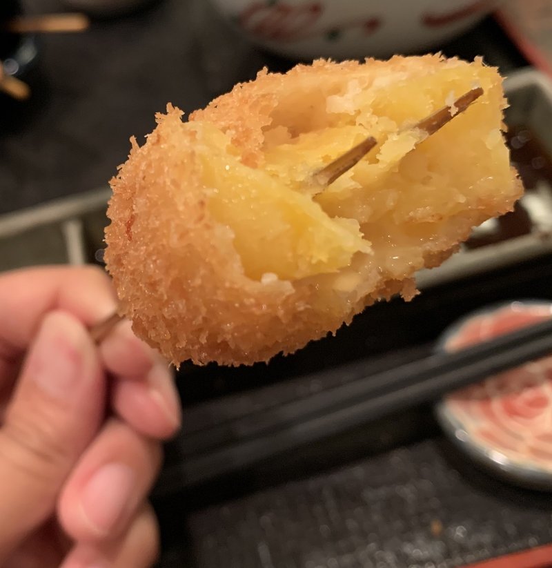 9月の串カツメニュー インカのめざめとチェダーチーズのベーコン巻き 野中 一英 博多の串揚げおやじ Note 9月の串カツメニュー インカのめざめとチェダーチーズのベーコン巻き 野中 一英 博多の串揚げおやじ Note