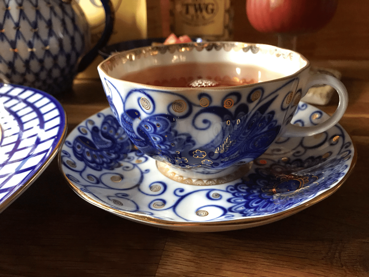 ロモノーソフ LOMONOSOV コバルトネット カップソーサー プレート ペア ロモノーソフ LOMONOSOV コバルトネット カップソーサー