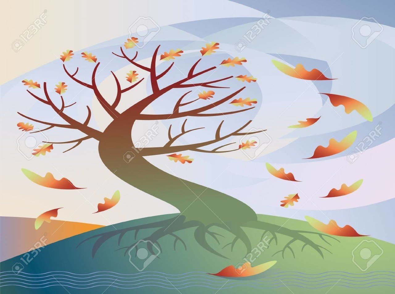 2360805-秋の風の葉を失うしなやかな木のベクトル-イラスト