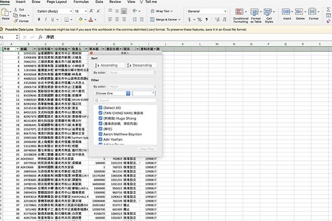 台湾企業進出listフィルター