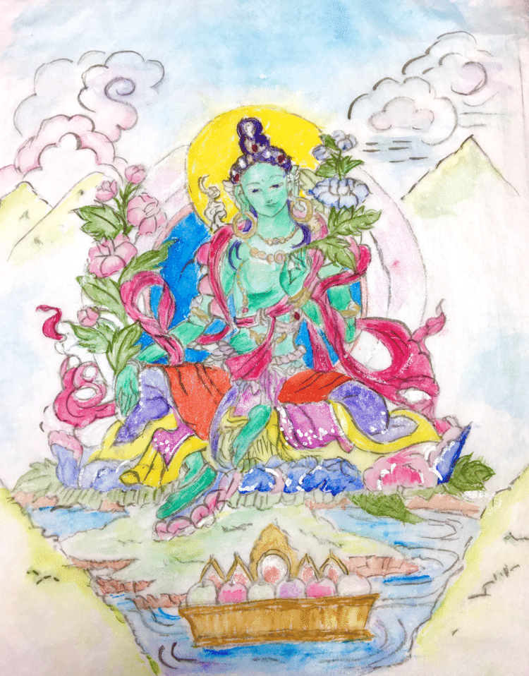 彩色仏画のワークショップに
1年以上ぶりに参加❣️
今回は
グリーンターラに挑戦。
救済の菩薩。
