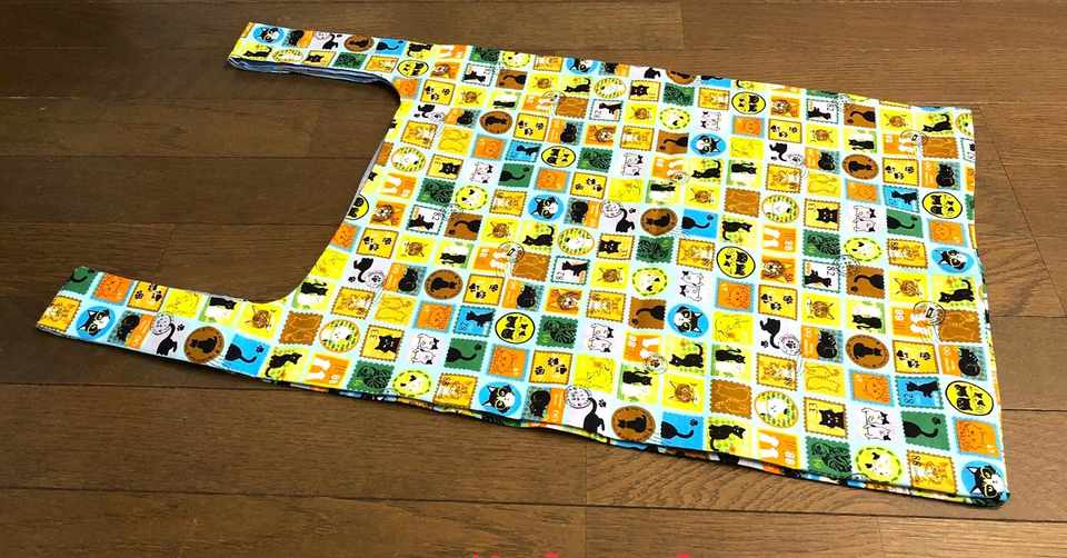 丈夫 防水 エコバッグ大 水色のネコ柄 サイドマチ付き 送料無料 マスクとエコバッグのjiukotahya Note