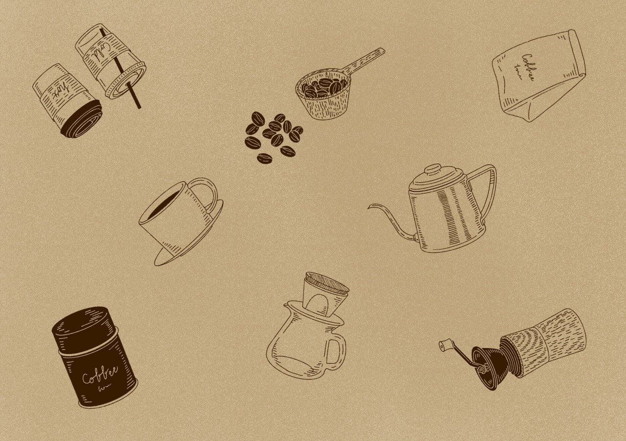 ギフト用包装紙をイメージしてコーヒーグッズのパターンイラストを描きました Akinori Washida Note