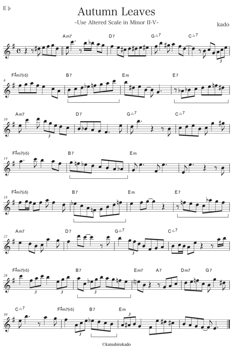 アルトサックス Autumn Leaves スタンダード曲でジャズサックススケール練習 加度 克紘 Note アルトサックス Autumn Leaves スタンダード曲でジャズサックススケール練習 加度 克紘 Note