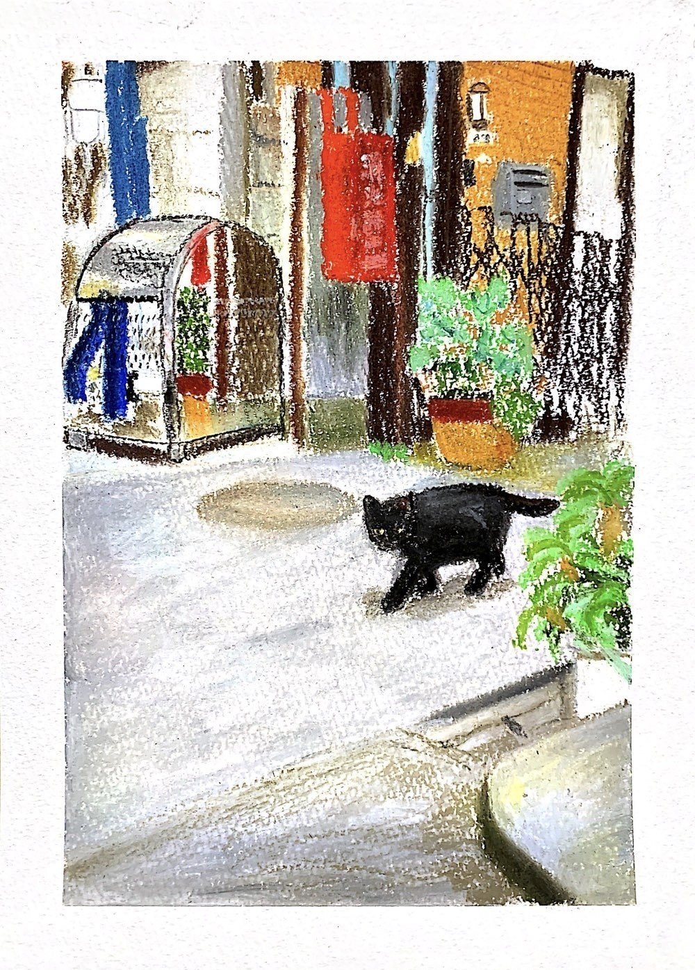 ねこのオイルパステル画 偶然の掛け算でバズったオイルパステル画が教えてくれたこと｜森脇由宇