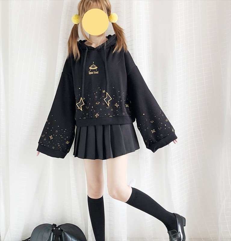 再入荷 病みかわいい パーカー 夜空 スターダスト柄 天使と悪魔サブカル系ファッションseasonz Note