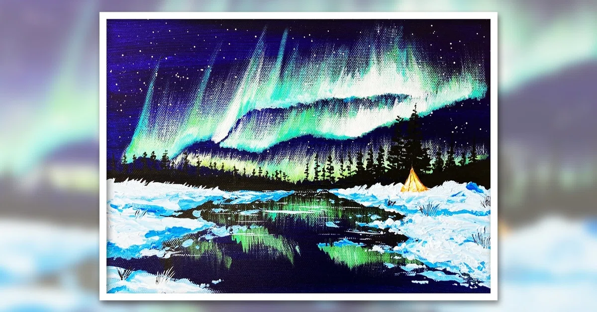 アクリル絵の具を使用した「オーロラの風景」の描き方 / 初心者が簡単 