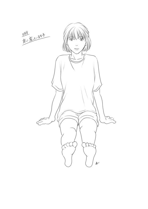 絵の練習 その33 床に座る アン Note