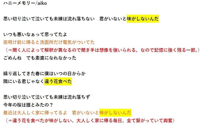 さっそく耳コピ 歌詞考察 Aiko ハニーメモリー 聖司くん Note