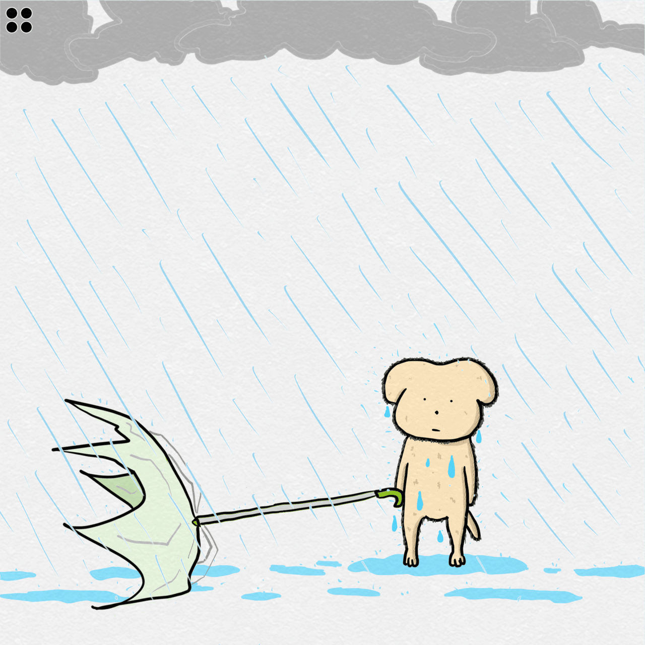 シュールなイラスト 雨の日 雨の中 せつない犬 ねこやま ユーモアとシュールな4コママンガ Note