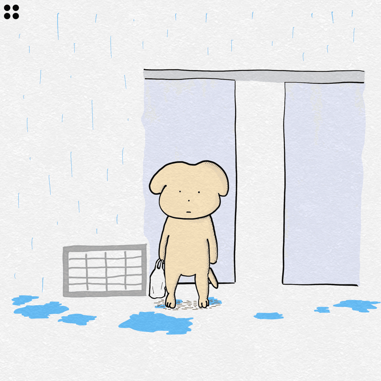 シュールなイラスト 雨の日 雨の中 せつない犬 ねこやま ユーモアとシュールな4コママンガ Note