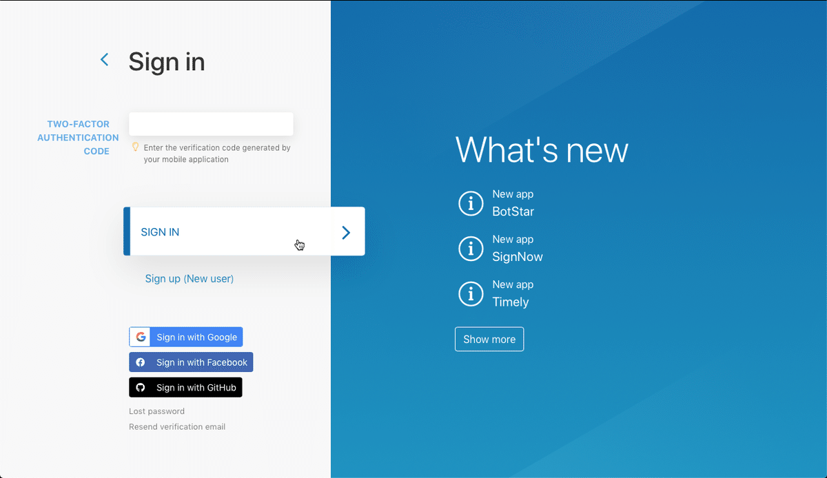 Integromatへのサインイン後に確認コードの入力が求められるように