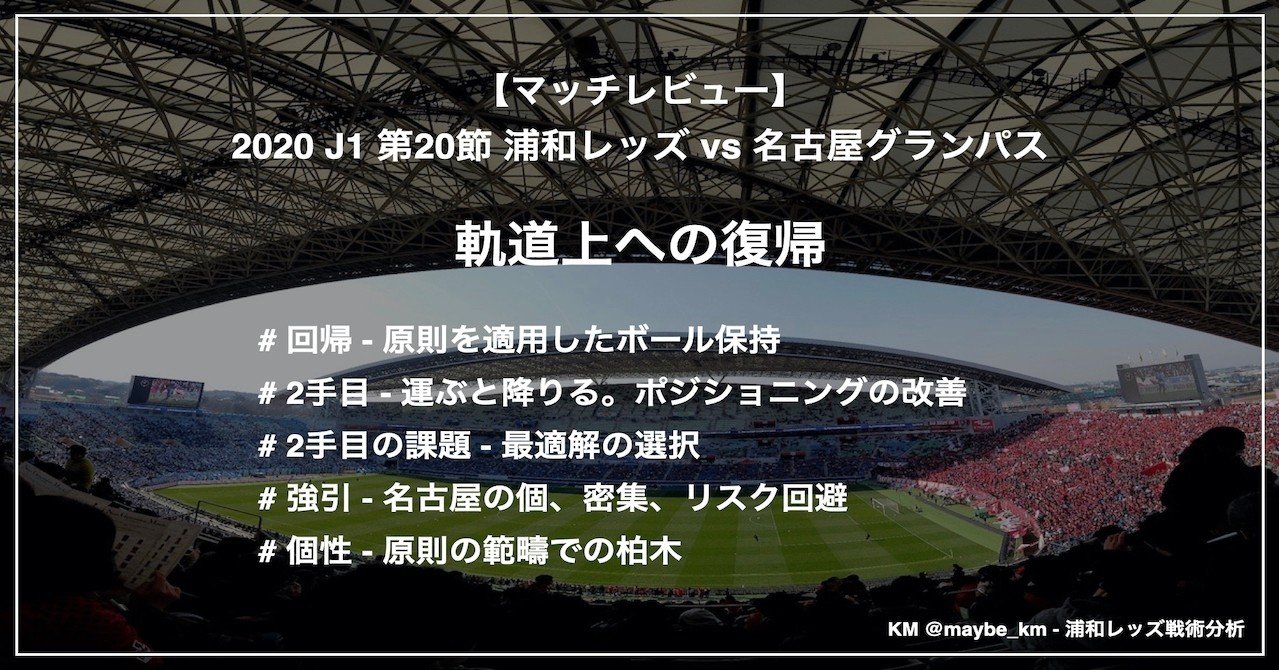レビュー 軌道上への復帰 J1 第節 浦和レッズ Vs 名古屋グランパス Km 浦和戦術分析 Note レビュー 軌道上への復帰 J1 第節 浦和レッズ Vs 名古屋グランパス Km 浦和戦術分析 Note