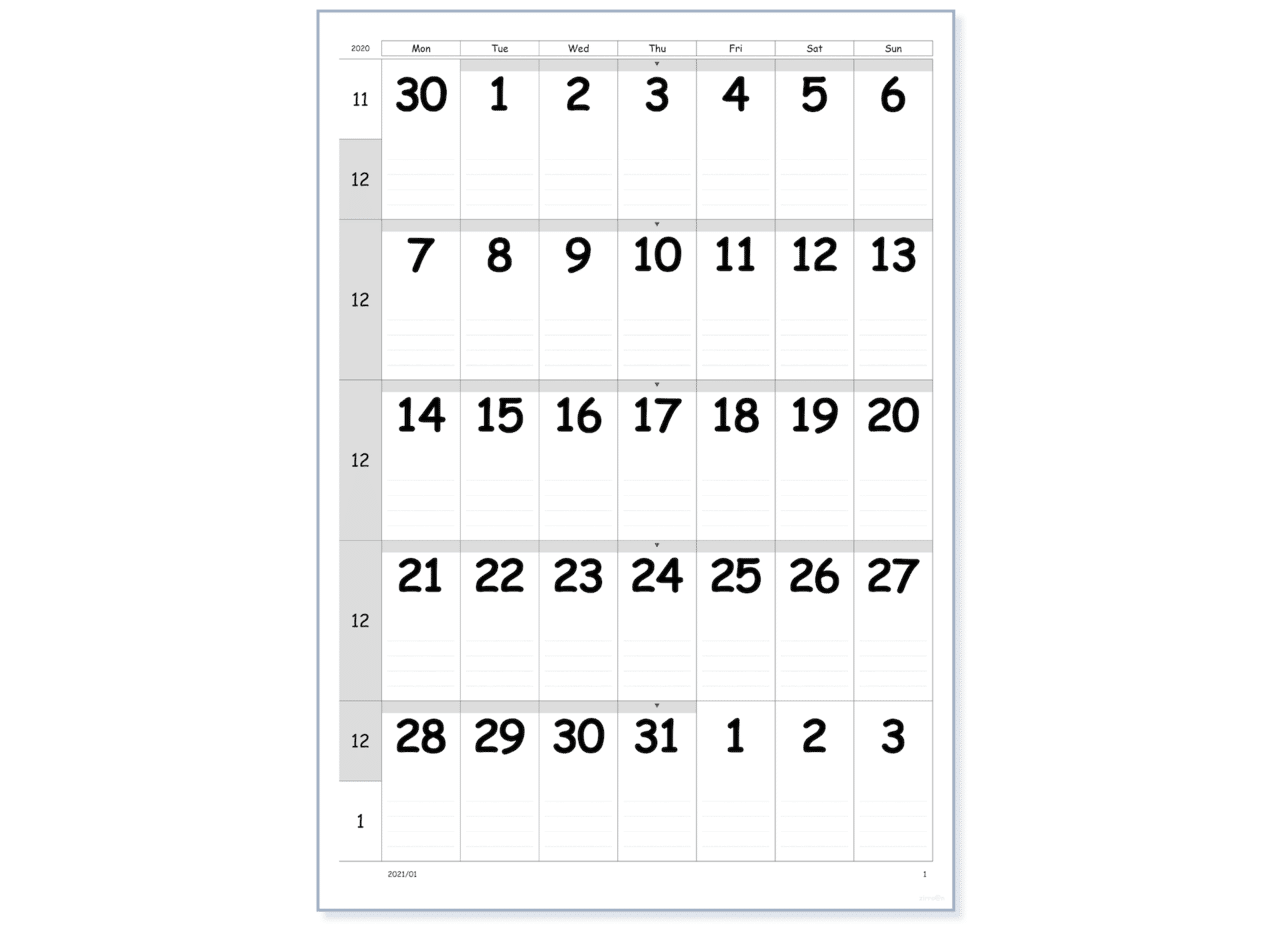 21年 モノクロ印刷用カレンダー Pdfファイル 年12月 32年4月まで 600週版 Zirro Note