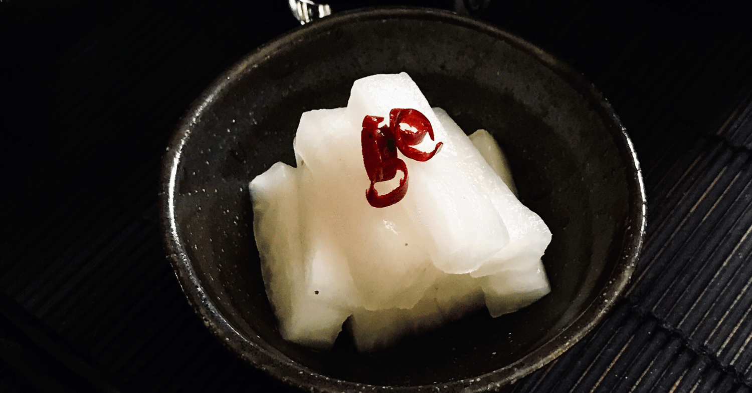 梅昆布茶で漬けた大根の即席漬物 As Note