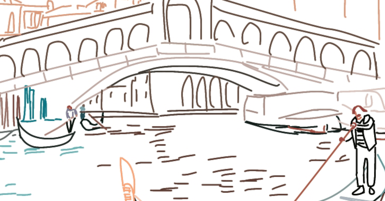 シンプルイラスト Noteヘッダー画像素材 ベニスの風景 ゴンドラ Atelier Hanami Note