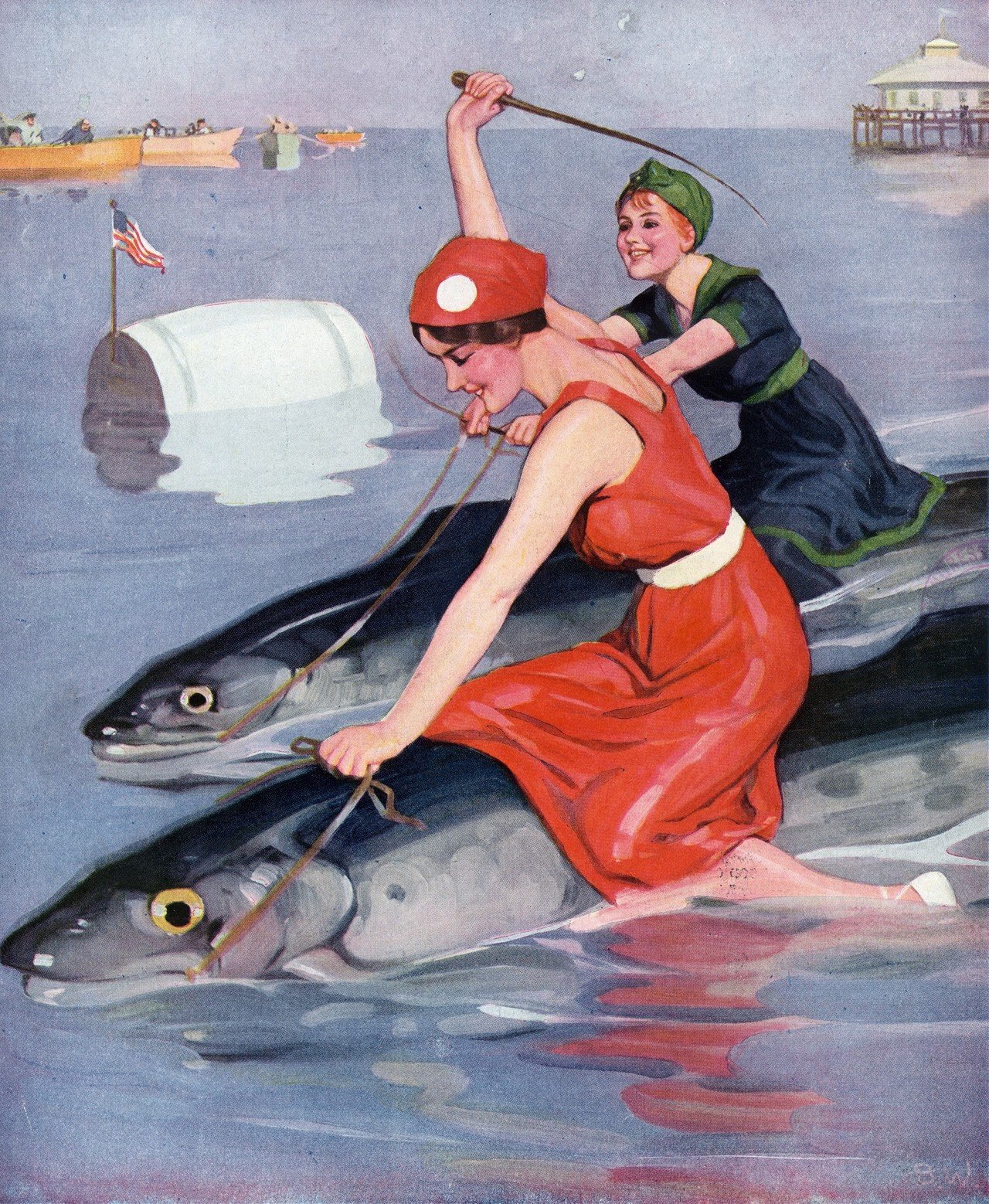 競争魚に乗る二人の美女」｜渋谷獏