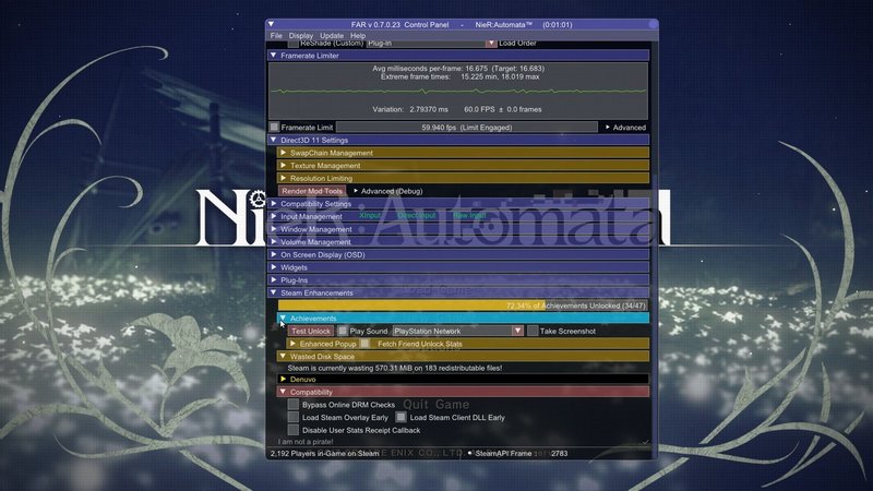 Pc版 Nier Automata Far Mod導入で発生するフレームレートの異常について Nikuzure Note