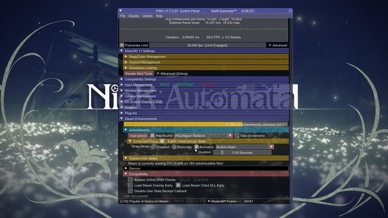 Pc版 Nier Automata Far Mod導入で発生するフレームレートの異常について Nikuzure Note
