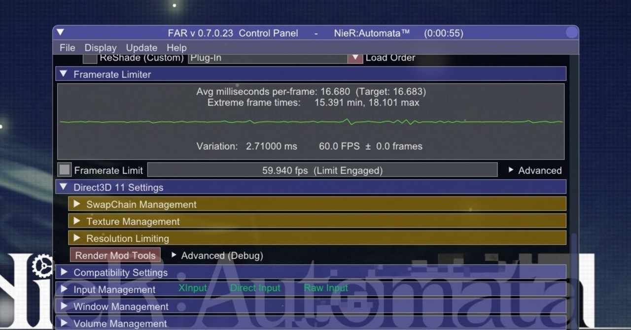 Pc版 Nier Automata Far Mod導入で発生するフレームレートの異常について Nikuzure Note