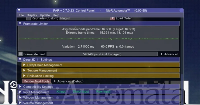 Pc版 Nier Automata Far Mod導入で発生するフレームレートの異常について Nikuzure Note