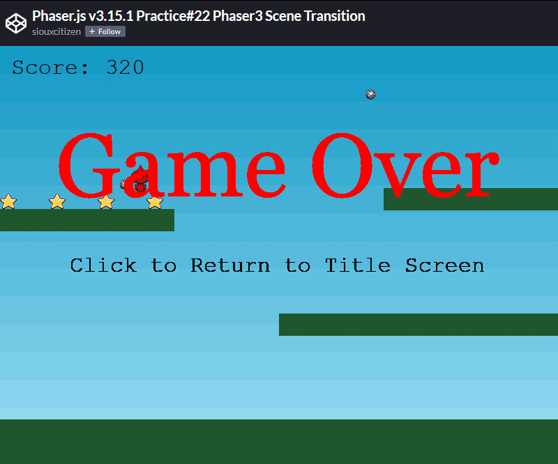 Phaser3で画面遷移 On Codepen Siouxcitizen Note