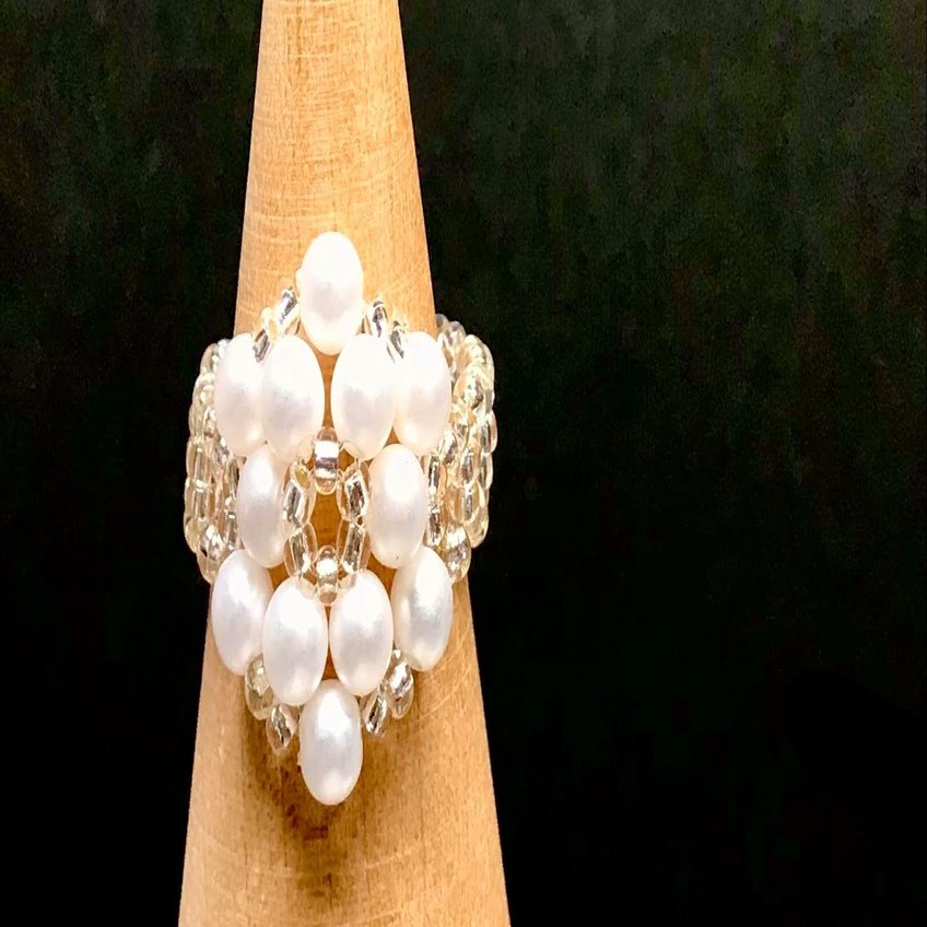 基本の花編みビーズリング ビーズドールharu Note