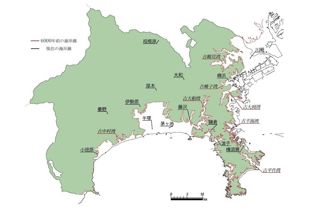 縄文海進4 - 神奈川県の海岸線