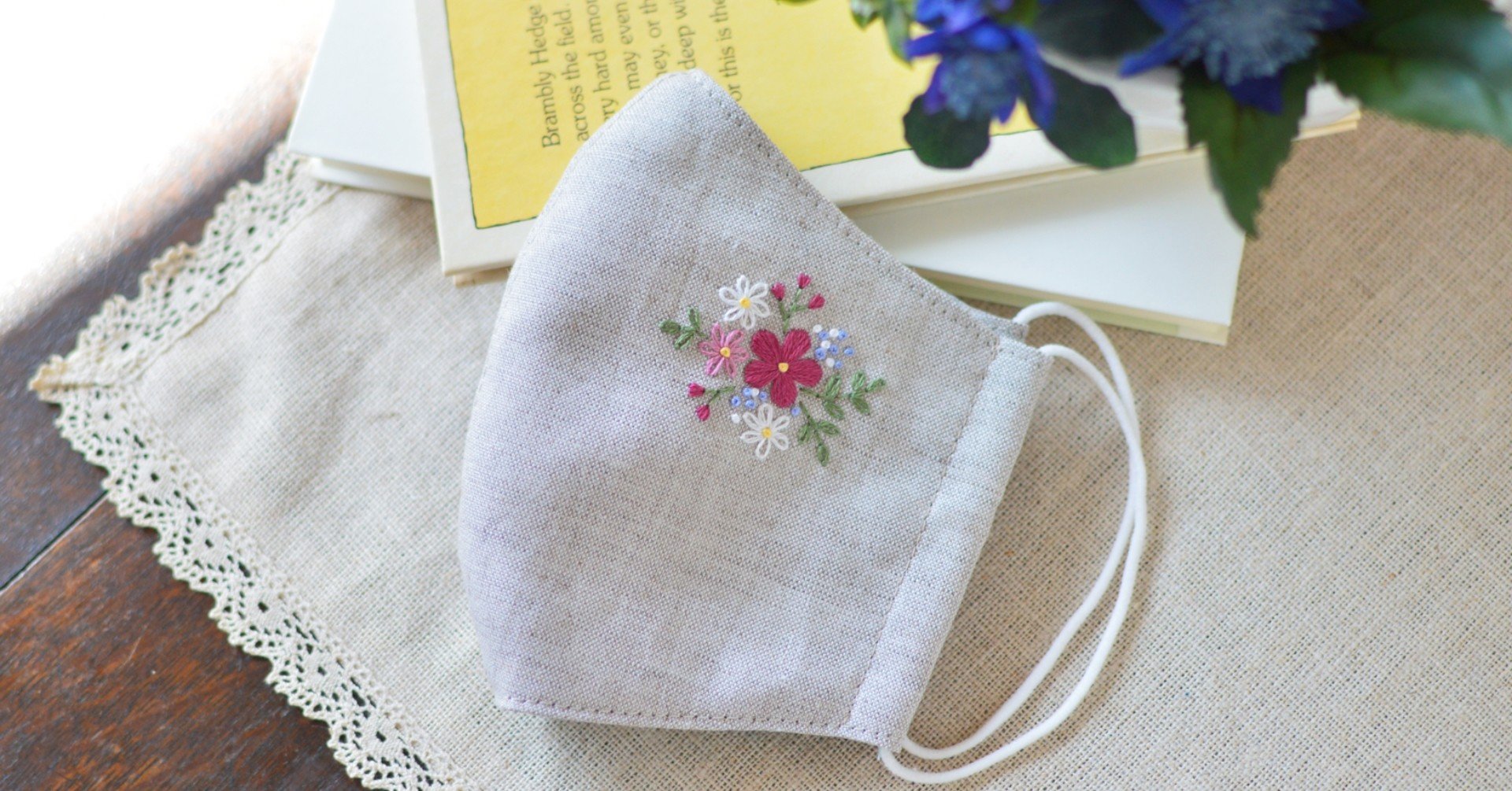 ワンポイント刺繍の手作りマスク アトリエ ノート Note ワンポイント刺繍の手作りマスク アトリエ ノート Note