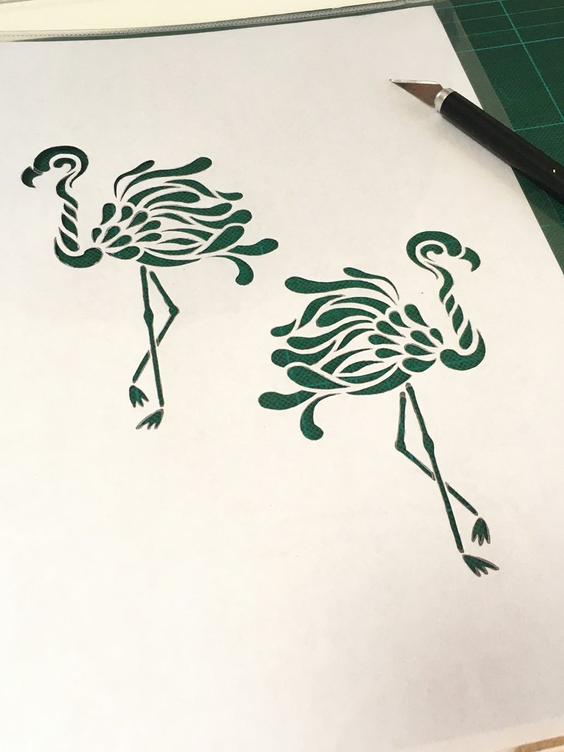 型染めでフラミンゴ手ぬぐい Kofucobo Note