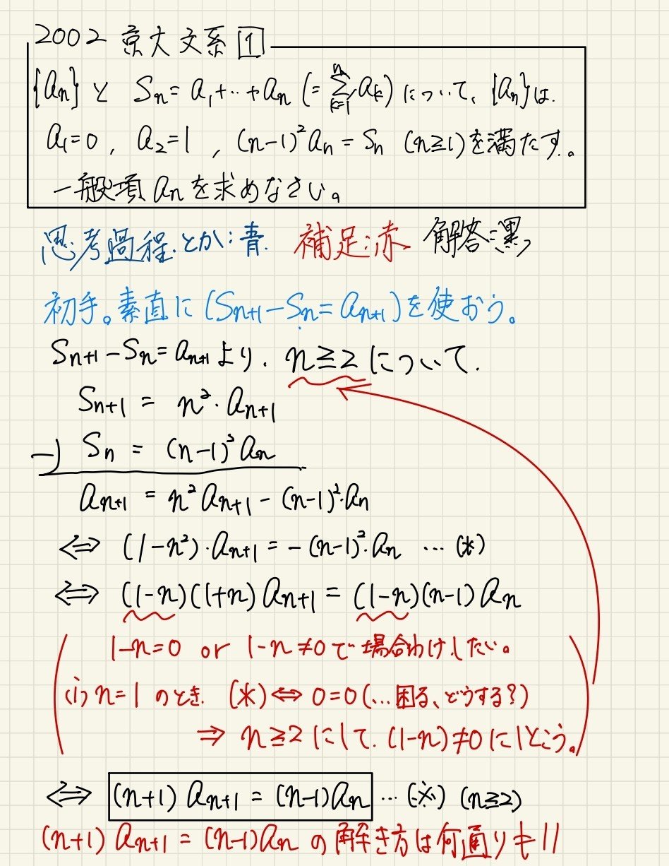 ２００２年 京都大学 文系第１問 漸化式 難易度 ３ 世界へ届け 罵詈雑言 Note