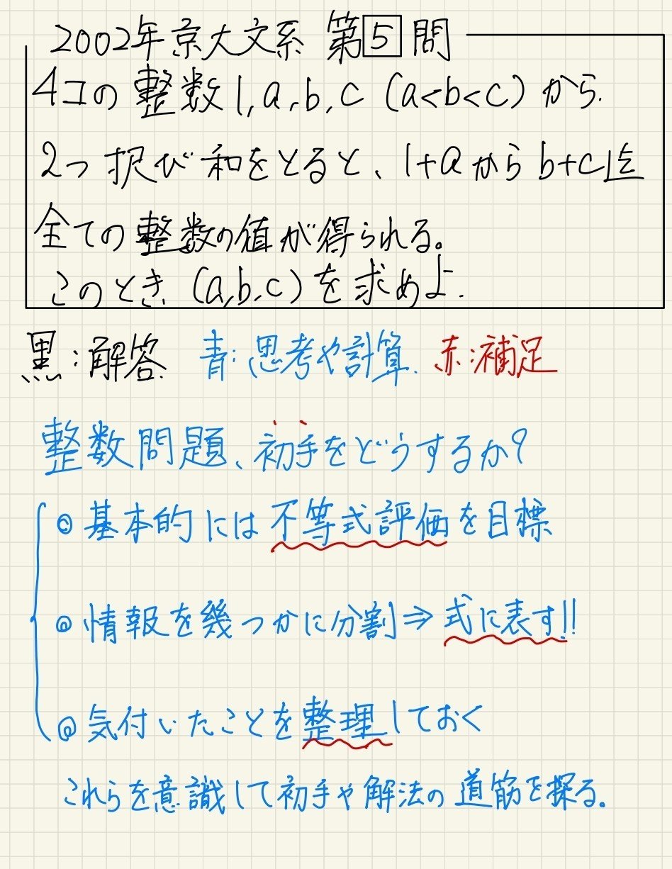 ２００２年 京都大学 文系第５問 整数 難易度 ３ ５ 世界へ届け 罵詈雑言 Note