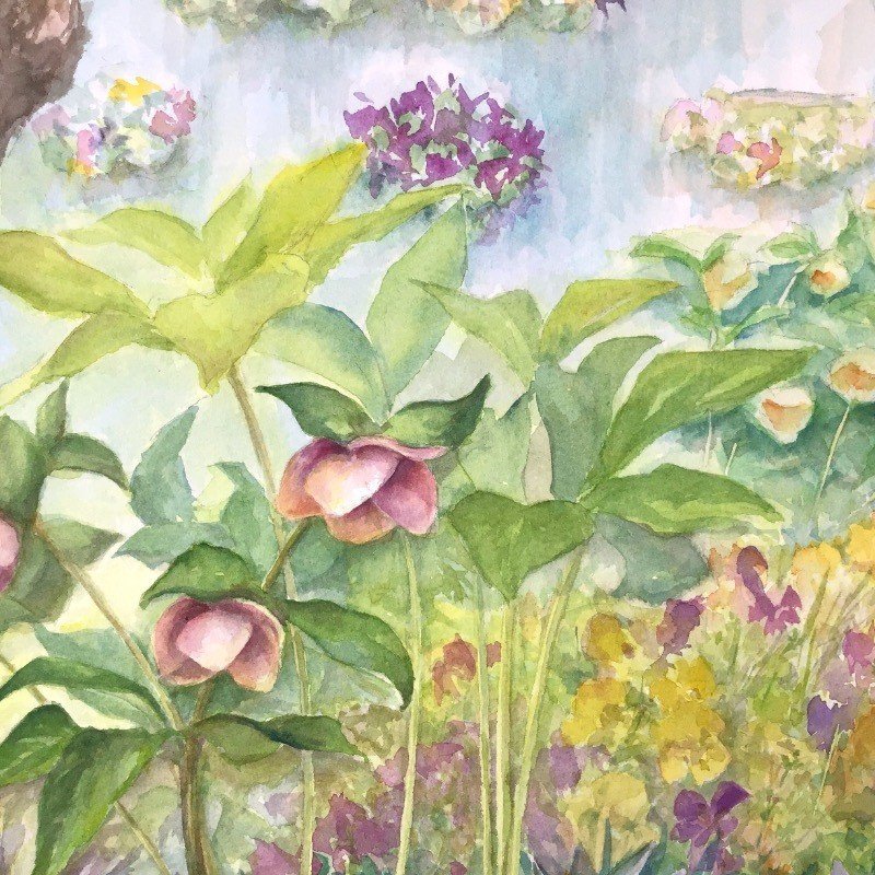 絵画レンタル 001 春光る庭 クリスマスローズ あかり花鳥風月 花の絵レンタルアートサブスク Note