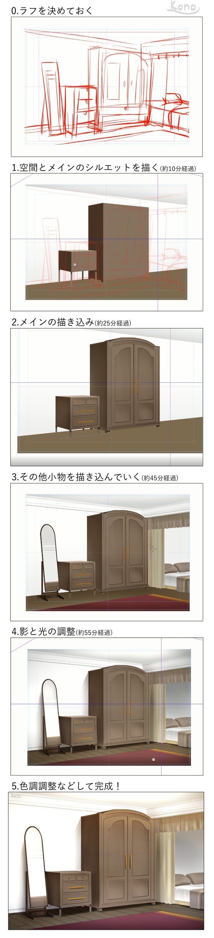 背景ワンドロ 洋部屋の描き方 背景イラスト配布中 コノハ Note