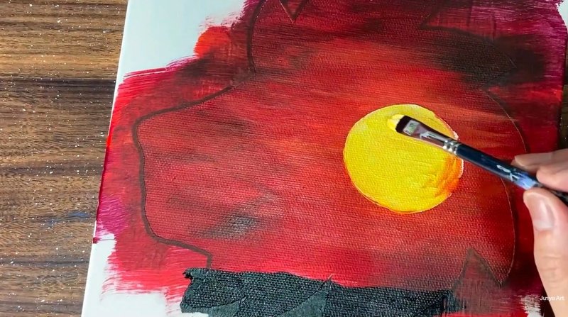 アクリル絵の具を使用した アフリカの夕日 の描き方 初心者が簡単に絵を描く方法 Junya Art Note