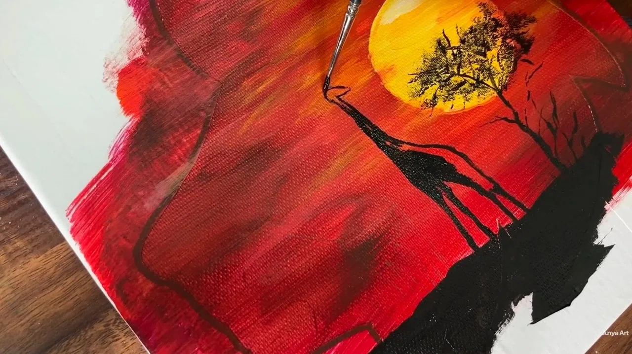 アクリル絵の具を使用した「アフリカの夕日」の描き方 / 初心者が簡単