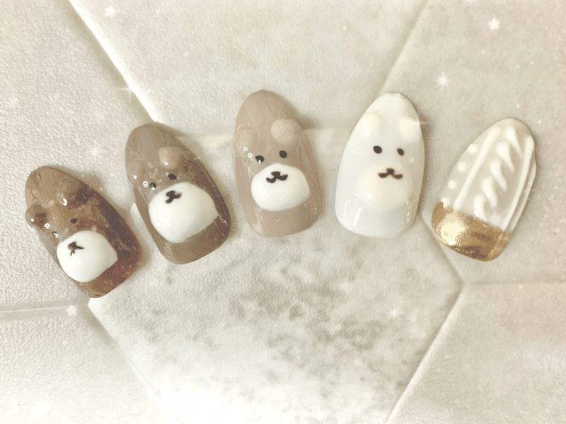 セリアジェル 3dクマちゃんとニットハーフミラーネイル 秋冬ネイルにオススメ Lueir Nail ルワネイル Enmi えんみ Note
