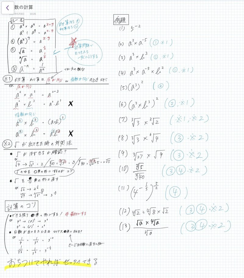 授業準備ノート 指数対数 エリマキトカゲの左のエリ Note