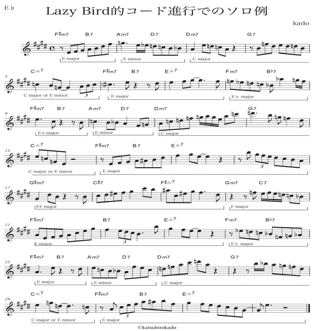アルトサックス 【Lazy Bird】コード進行でのソロ例｜加度 克紘
