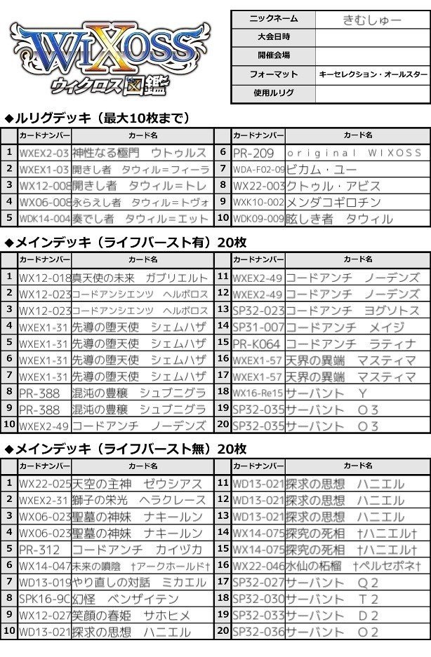 WIXOSS】ウトゥルスのあれこれ(構築メモ)｜きむしゅー