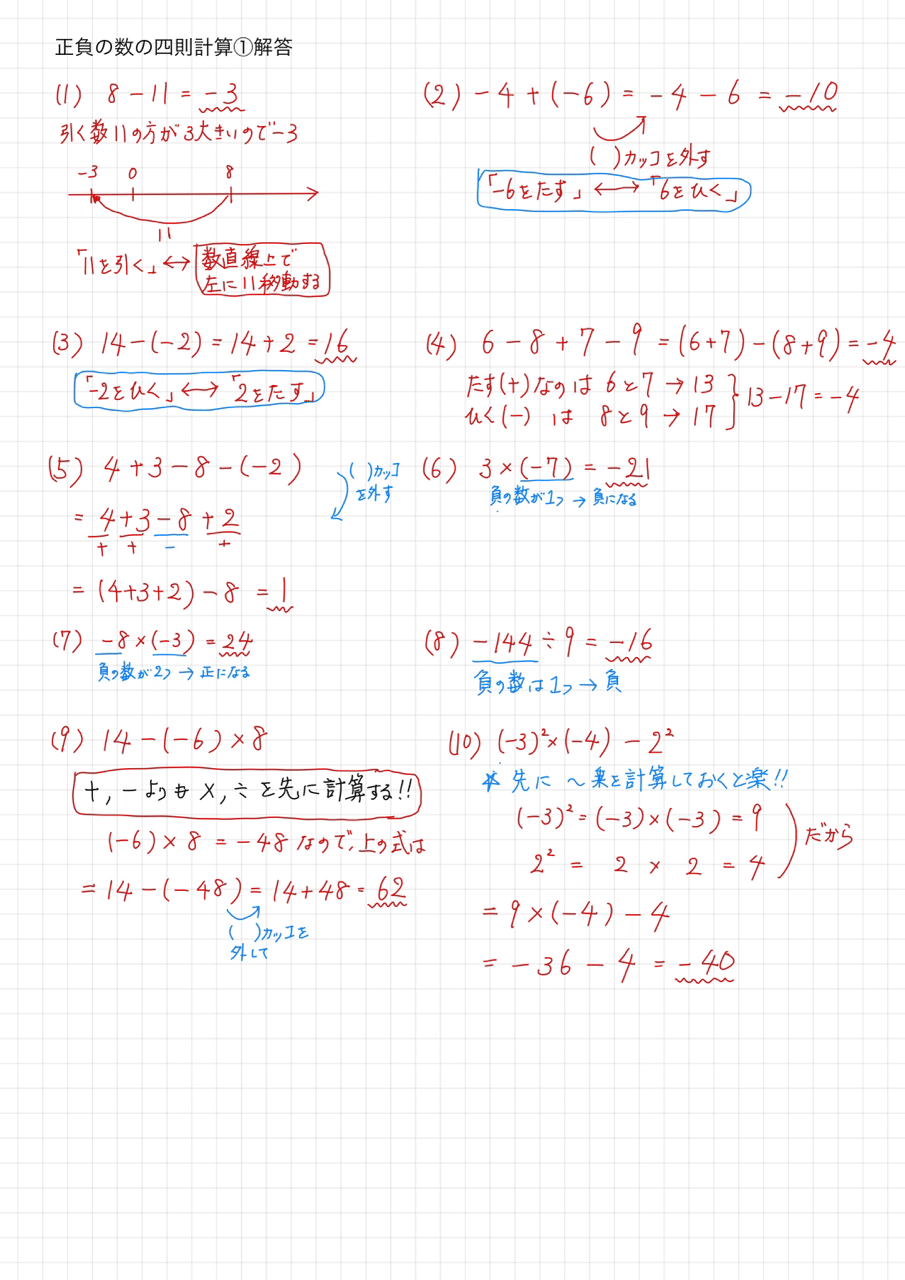 毎日の計算 中学数学 正負の数の四則計算 Frolights Note