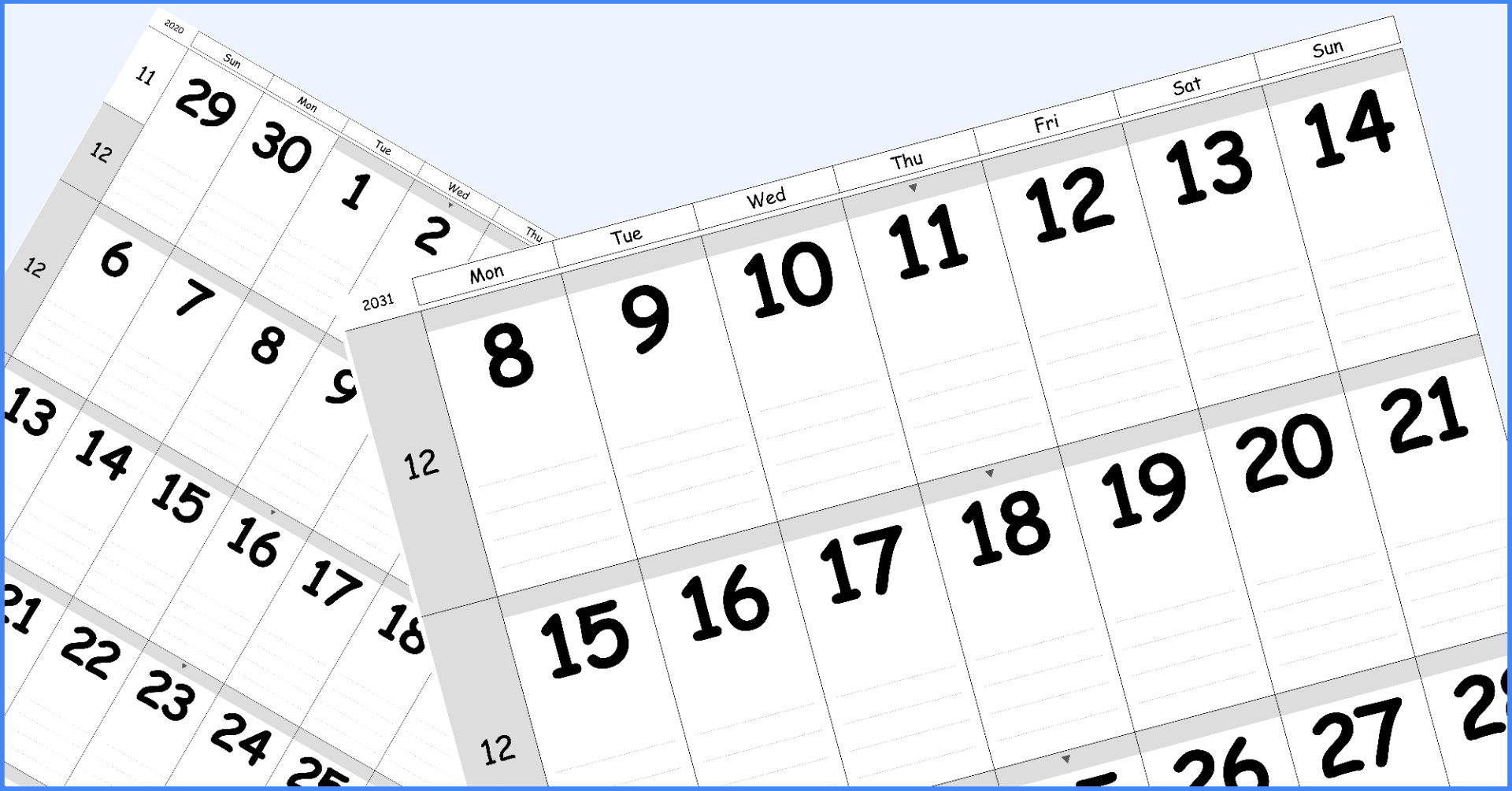 21年 モノクロ印刷用カレンダー Pdfファイル 年12月 32年4月まで 600週版 Zirro Note