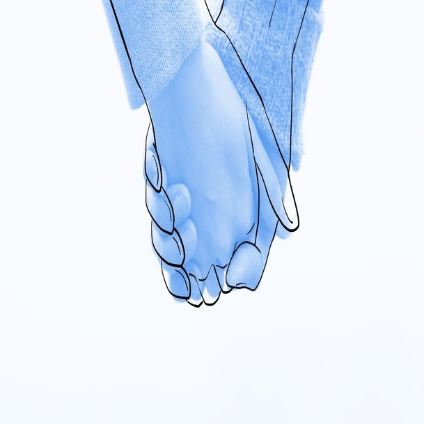 手を繋いでいるカップルを描く