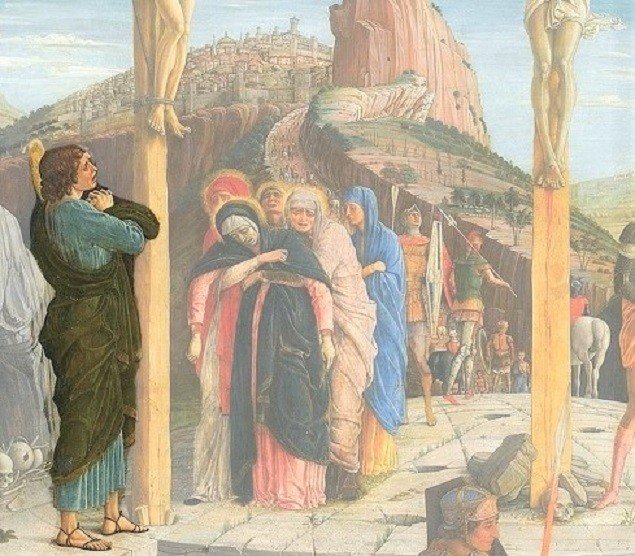 Mantegna,_Andrea_-_crucifixion_-_Louvre_from_Predella_San_Zeno_Altarpiece_Verona (4)　磔刑図　ヨハネ