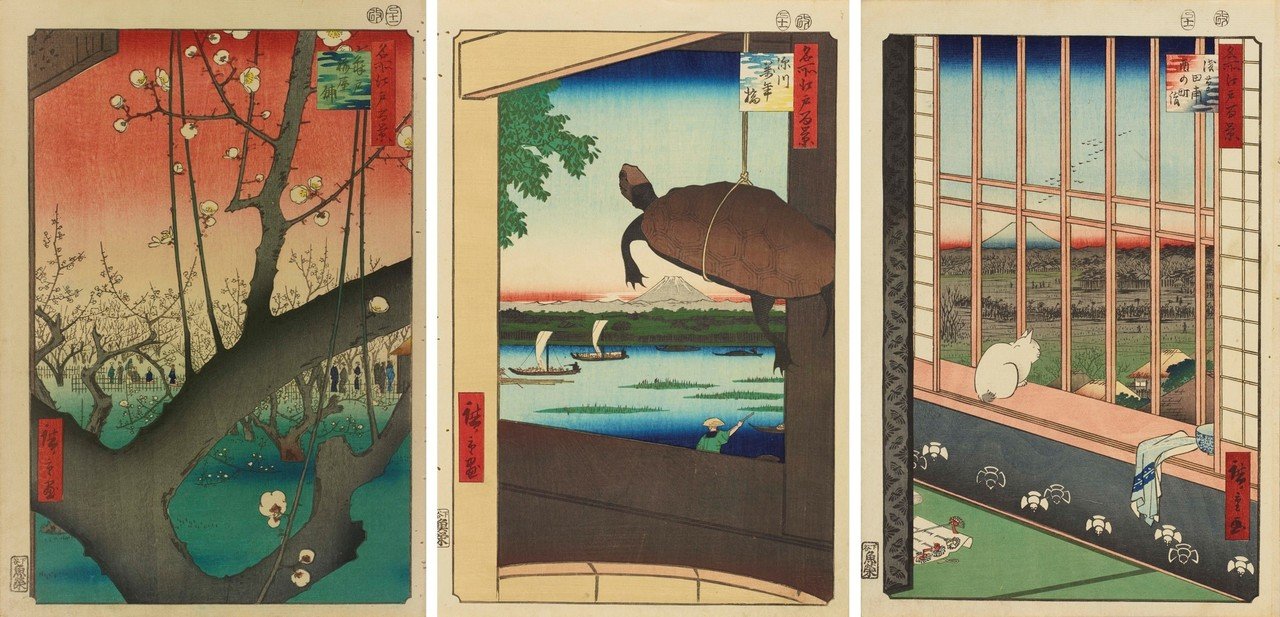 【美品】歌川広重「名所江戸百景 猿わか町夜の景」木版画 歌川広重 名所江戸百景 猿わか町よるの景 ポスター販売